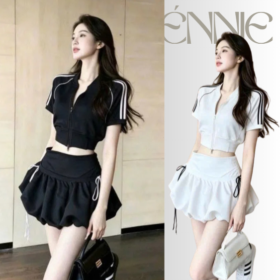 Set Sport Girl Croptop Tay Sọc Chân Váy Phồng Hack Dáng Style Hàn – ÉNNIE
