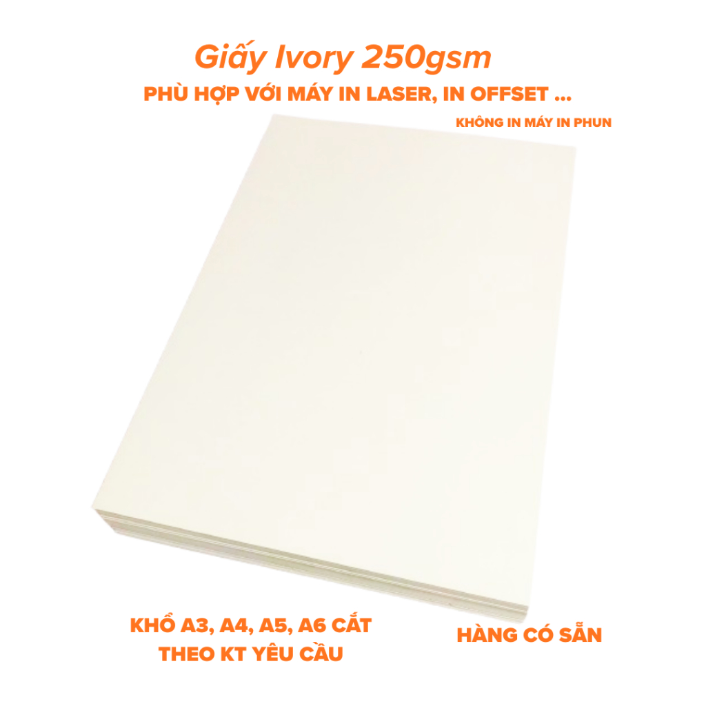 (Cắt KT yêu cầu) Giấy Ivory 250gsm a2 a3 a4 a5 a6 làm flashcard hộp quà thẻ trắng chữ đơn chữ đôi