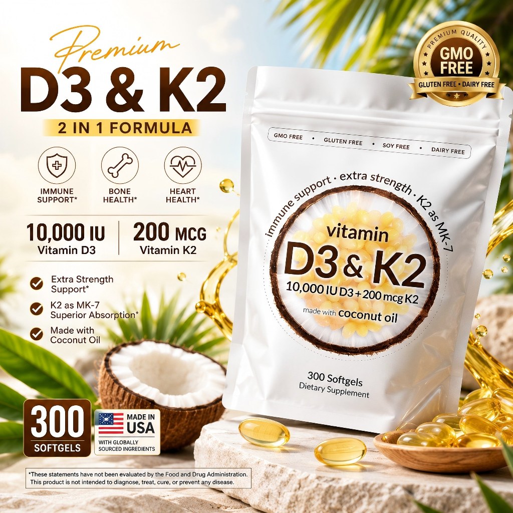 【Hàng nhập khẩu nguyên bản từ Mỹ】Micr0 Vitamin D3 10,000 Iu+K2 200mcg / Vitamin D3 5000IU+K2 100mcg