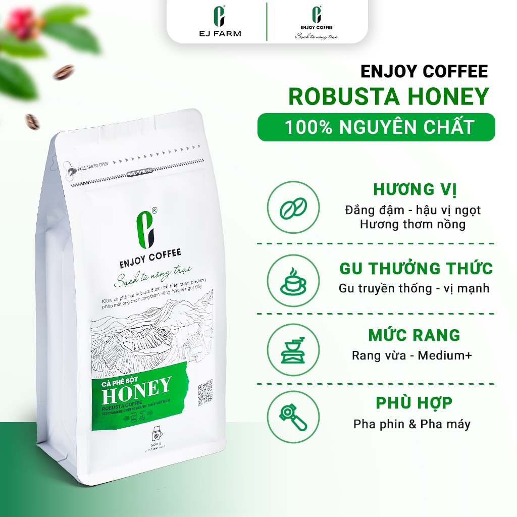 Cà phê nguyên chất rang mộc Robusta Honey Enjoy Coffee 500g (EJ FARM)