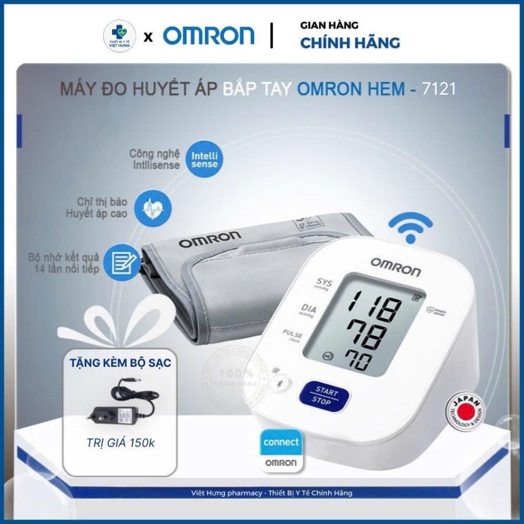 Máy Đo Huyết Áp OMRON HEM-7121 Chính Hãng, Cảnh Báo Nhịp Tim Bất Thường, Đọc Kết Quả Chính Xác - Bảo