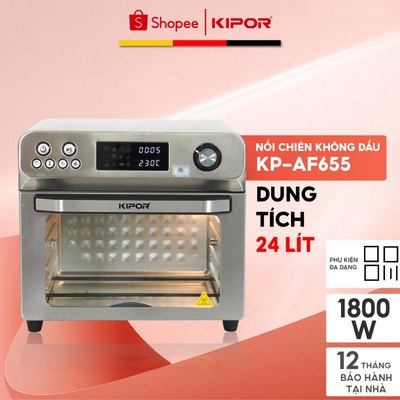 Nồi chiên không dầu KIPOR KP-AF655-24L-Nướng 2 mặt trên dưới RAPID AIR đối lưu-Thân inox304-Bảo hành tại nhà 12 tháng