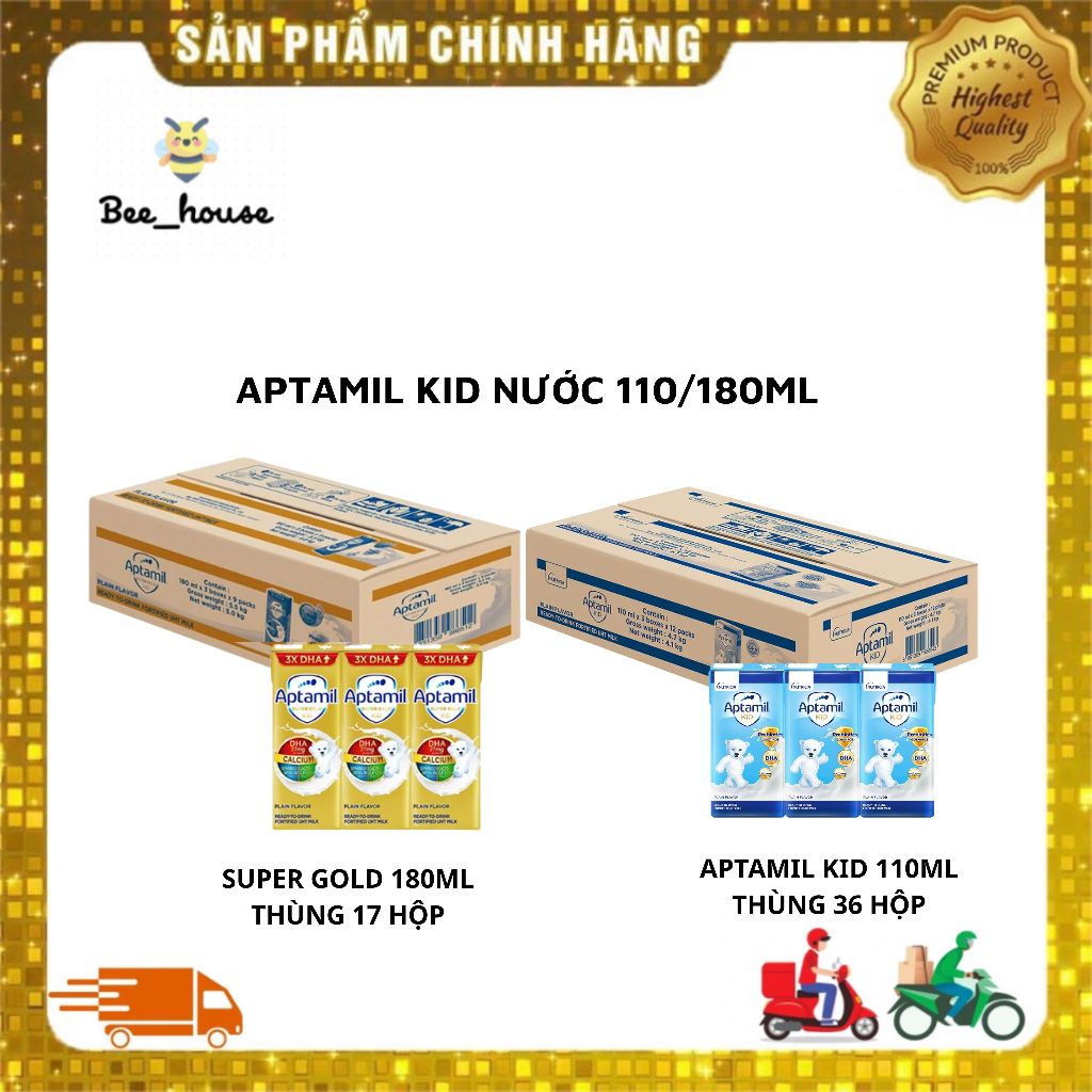 Sữa pha sẵn Aptamil KID/ Aptamil Super Gold Kid mẫu mới 1 Thùng 12 lốc/36 hộp - Bee House