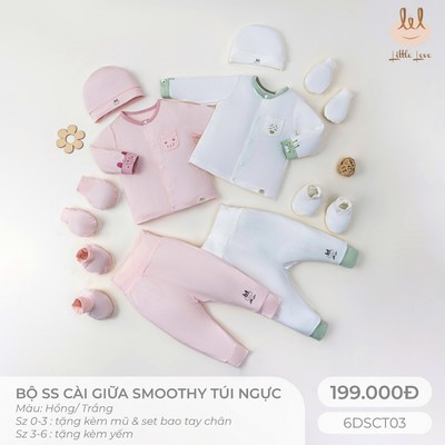 Bộ sơ sinh cài giữa sợi tre túi ngực Lil[ Siêu Mềm, Mát, Mịn Co Dãn Và Thấm Hút Mồ Hôi Tốt] Size 0-6m (6DSCT03)