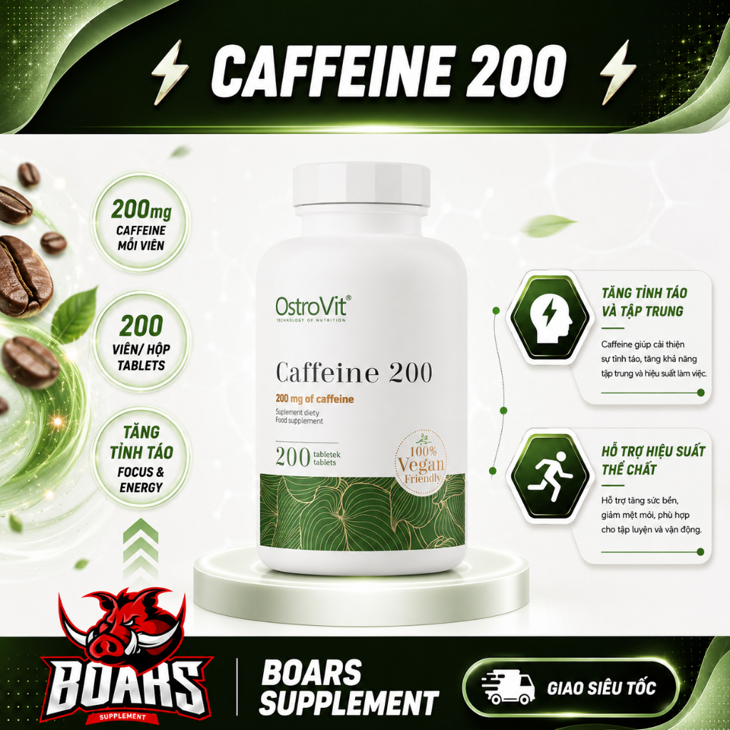Ostrovit Caffeine 200mg (200 Viên) - Hỗ Trợ Tỉnh Táo, Tập Trung