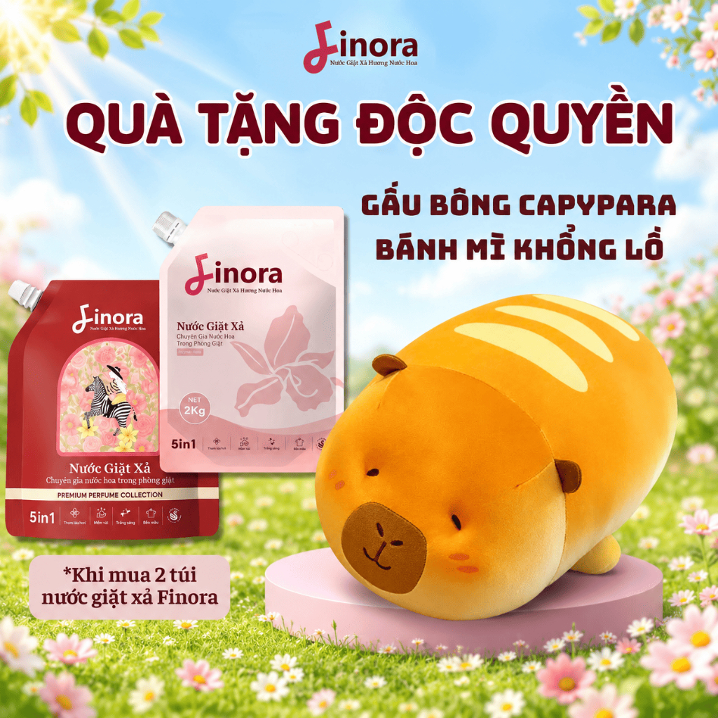 [Tặng Capybara Bánh Mì Khổng Lồ] Combo 2 túi nước giặt Finora tổng 3kg (1 túi 1Lít + 1 túi 2 Lít)