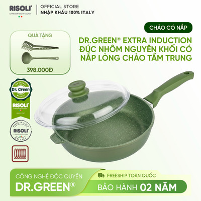 Risoli Italy Dr.Green Premium-Induction – Chảo nhôm đúc đáy từ lòng trung có nắp kính – 24/28 cm