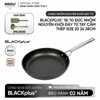 Risoli Italy BlackPlus – Chảo nhôm đúc 18/10 đáy từ tay thép – 20/24/28 cm