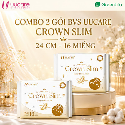 Combo Băng vệ sinh UUcare Crown Slim siêu thấm hút ban ngày 24cm 16 miếng