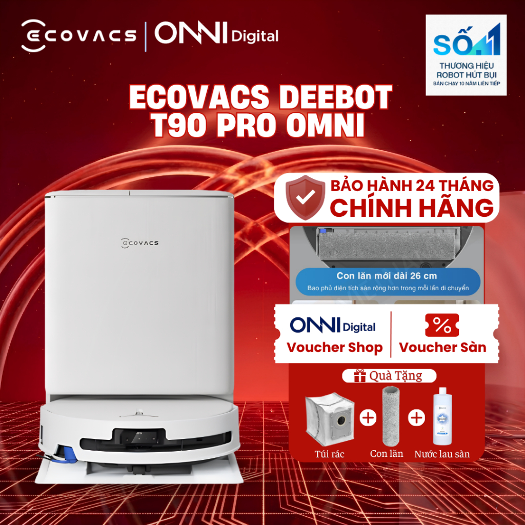 Robot Hút Bụi Lau Sàn Ecovacs Deebot T90 Pro Omni - Bản Quốc Tế - Hàng Chính Hãng