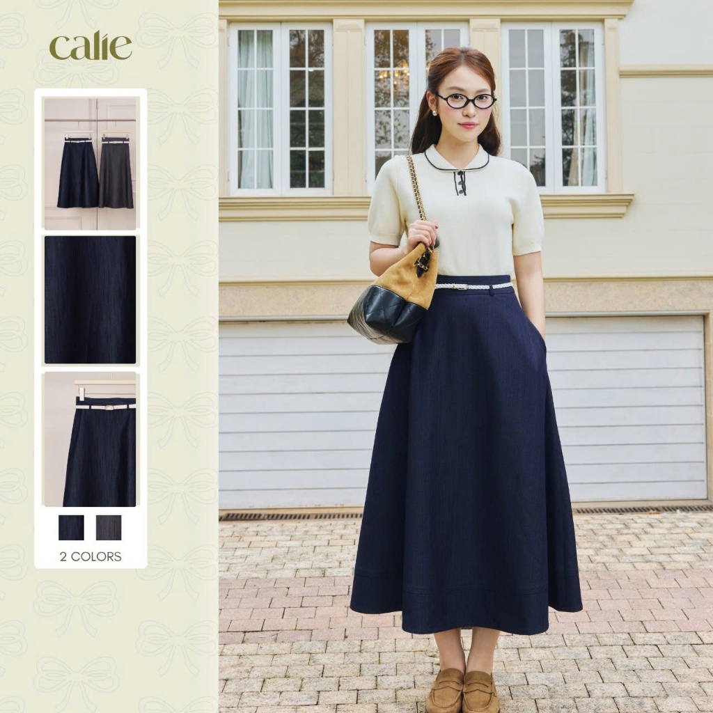 (Little Women) Chân váy jeans xòe, chất liệu cao cấp, form basic dễ mix đồ thời trang thiết kế nữ Ca