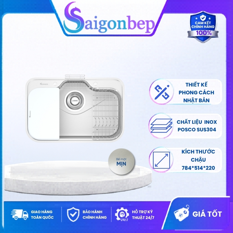 Chậu Rửa Bát Konox Chuẩn Nhật Tari 7851SM - Bề Mặt Mịn Cao Cấp, Full Phụ Kiện
