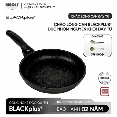 Risoli Italy BlackPlus - Chảo nhôm đúc đáy từ lòng cạn - 20/24/28/32 cm