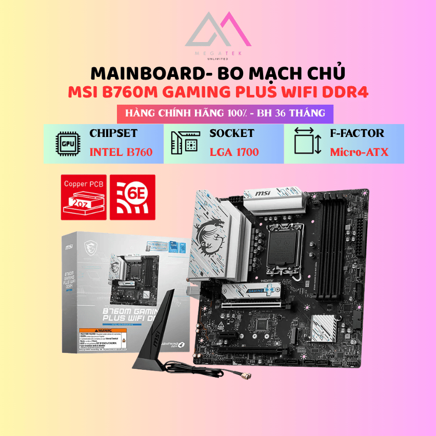Mainboard MSI B760M GAMING PLUS WIFI DDR4 (Intel B760, LGA 1700, mATX, 4×DDR4) - Hàng chính hãng - B
