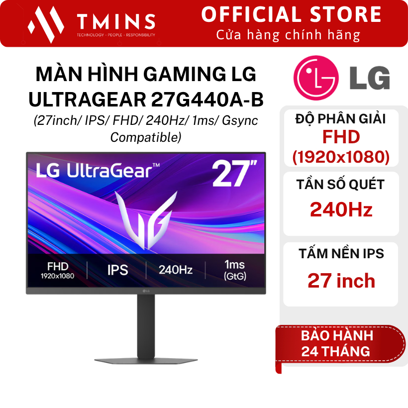 Màn hình Gaming LG UltraGear 27G440A-B (27inch/ IPS/ FHD/ 240Hz/ 1ms/ Gsync Compatible)- Chính hãng
