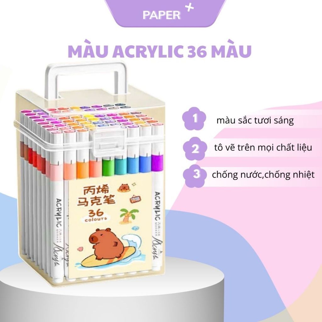 Màu ACRYLIC 36 màu PAPER+sản phẩm đa năng ,vẽ trên mọi chất liệu với màu sắc tươi sáng, bền đẹp.