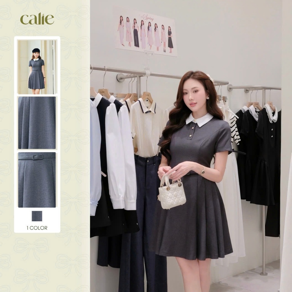 (Little Women) Váy xoè giả jean phối cổ trắng, chất liệu mềm mướt, thanh lịch thời trang nữ Calie VX