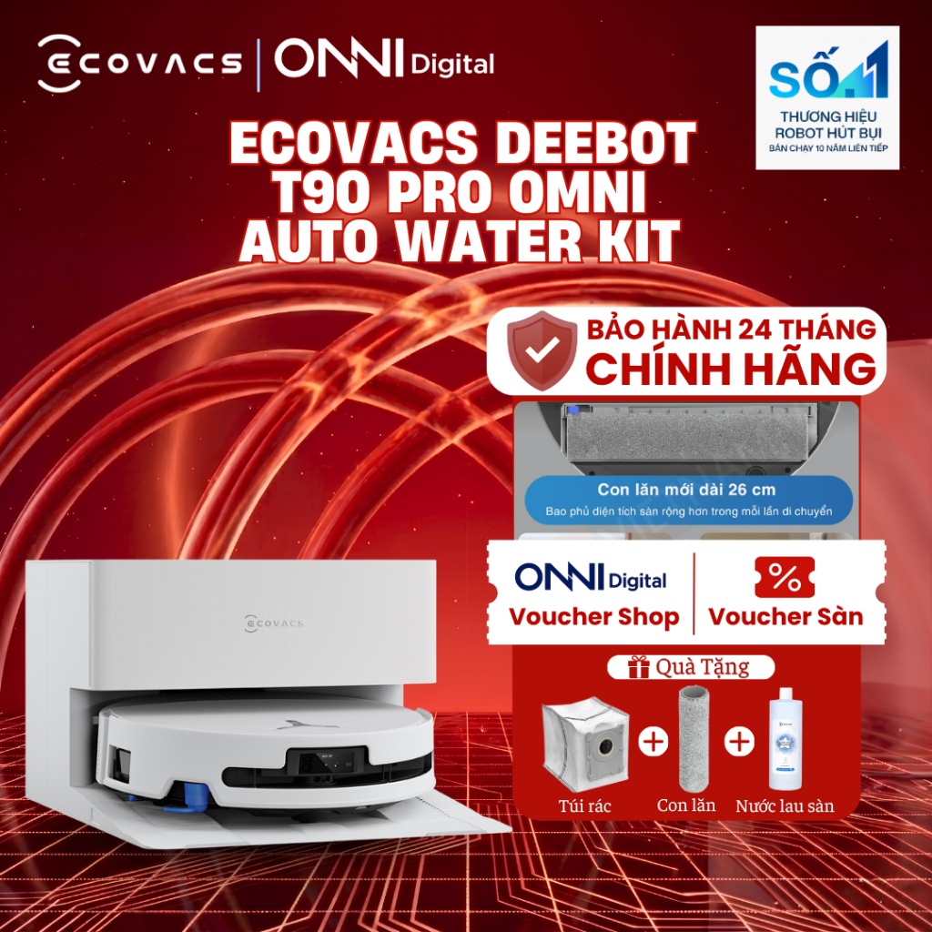 Robot Hút Bụi Lau Sàn Ecovacs Deebot T90 Pro Omni Auto Water Kit – Bản Tự Động Cấp Xả - Hàng Chính H