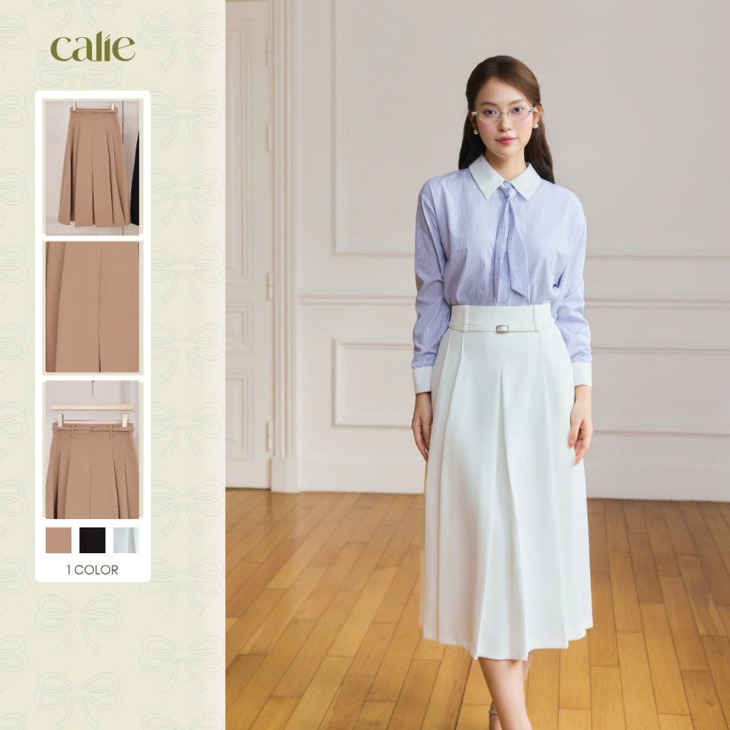 (Little Women) Chân váy xòe chéo hàn xếp ly 2 bản đỉa, chất liệu cao cấp mịn mướt basic thời trang C