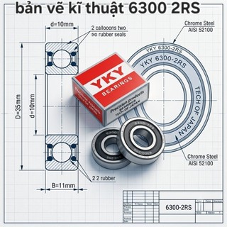 Hộp 10 cái  bạc đạn 6300 2RS YKY ( cốt 10x35x11 mm )