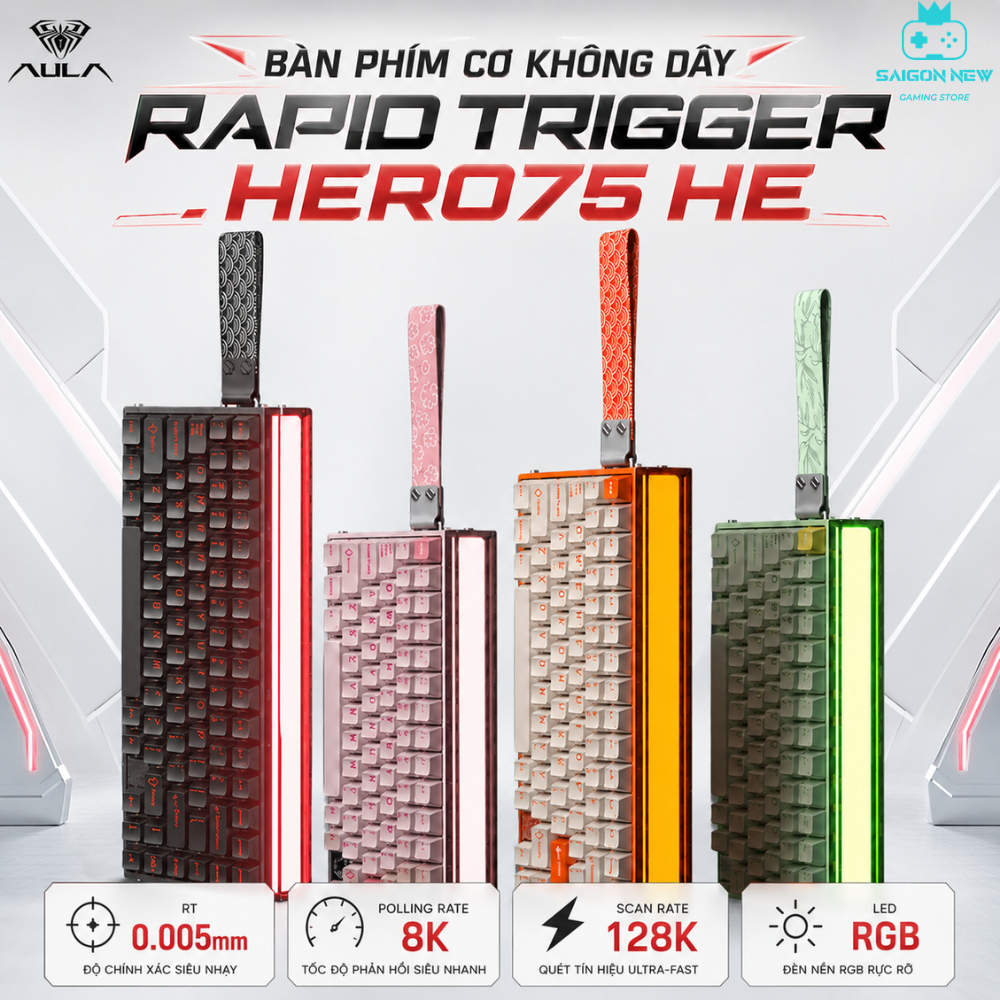 Bàn phím cơ Aula Hero75 HE bàn phím chơi game laptop,pc - Rapid Trigger, RT 0.01mm - Hỗ trợ 8k - Có Hotswap - LED RGB | BigBuy360 - bigbuy360.vn