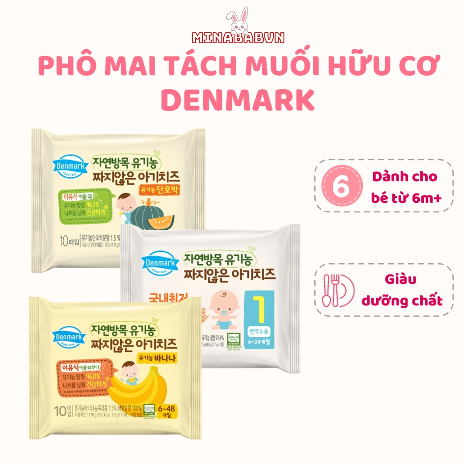Phô mai tách muối hữu cơ Denmark Hàn Quốc cho bé ăn dặm từ 6 tháng tuổi Minababyvn