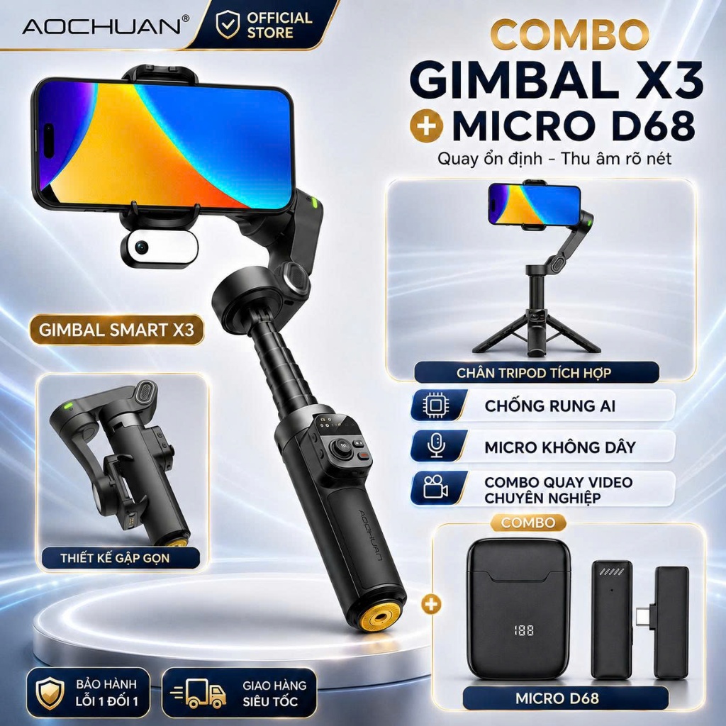 Gimbal Xoay 360 Độ SMART X3, Gymbal chống rung điện thoại quay phim chụp ảnh theo dõi vật thể