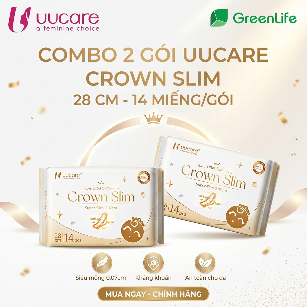 Combo Băng vệ sinh UUcare Singapore Crown Slim 28cm 14 miếng ngày và đêm