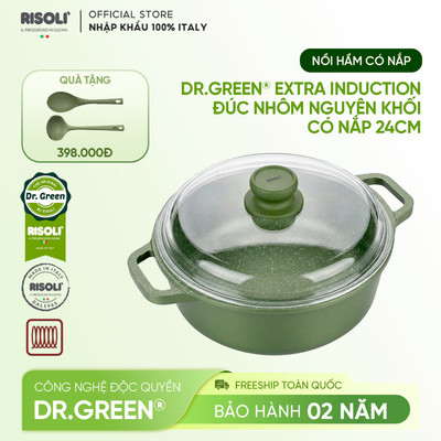 Risoli Italy Dr.Green Extra-Induction – Nồi hầm nhôm đúc đáy từ 24 cm có nắp kính