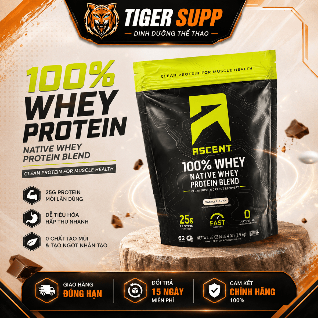 Ascent 100% Native Whey Protein Vanilla Cho Người Tập Luyện