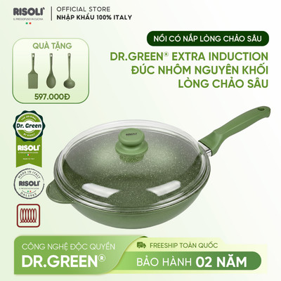 Risoli Italy Dr.Green Induction – Chảo nhôm đúc đáy từ lòng sâu có nắp kính - 32cm