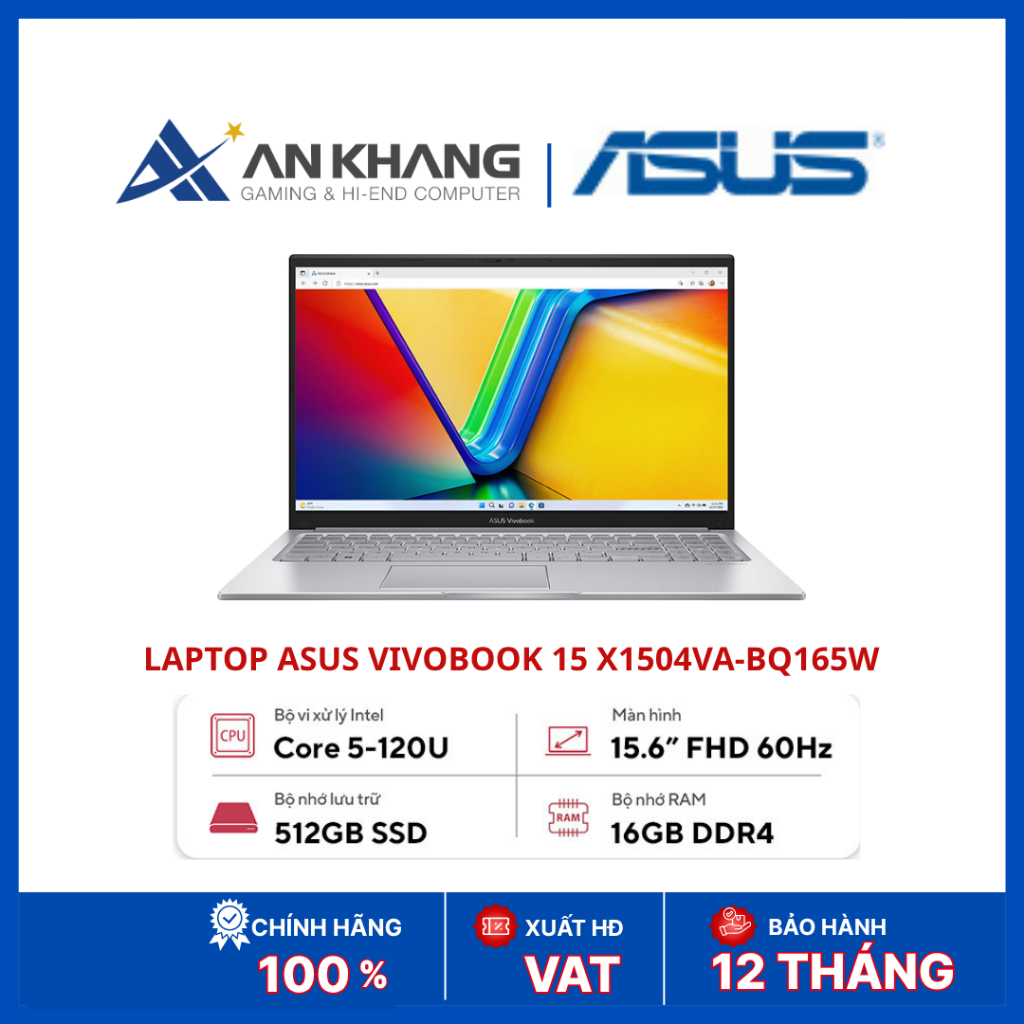 Laptop ASUS Vivobook 15 X1504VA-BQ165W | Core 5 120U | RAM 16GB DDR4 | SSD 512GB NVMe PCIe | 15.6 In