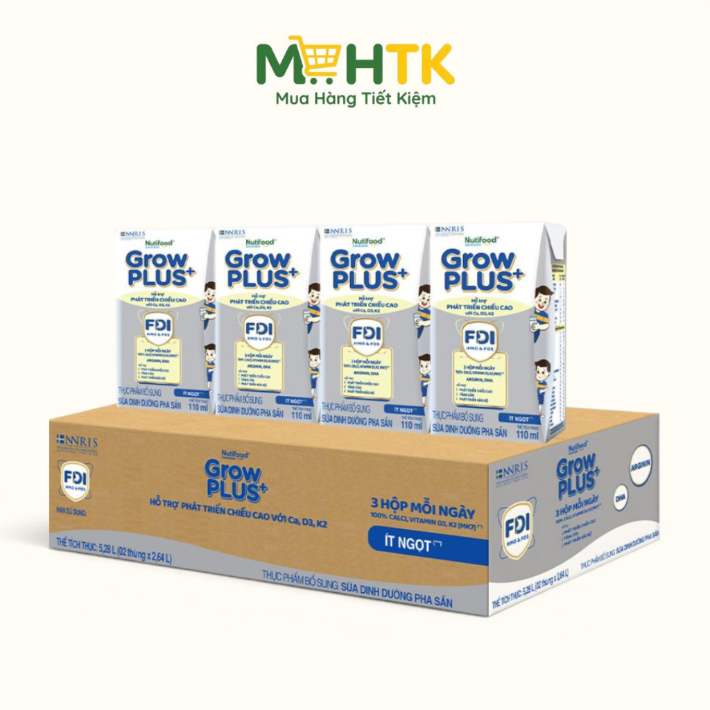 Thùng sữa nước pha sẵn NutiFood Grow PLUS+ Bạc 1+ 110ml x 48 hộp