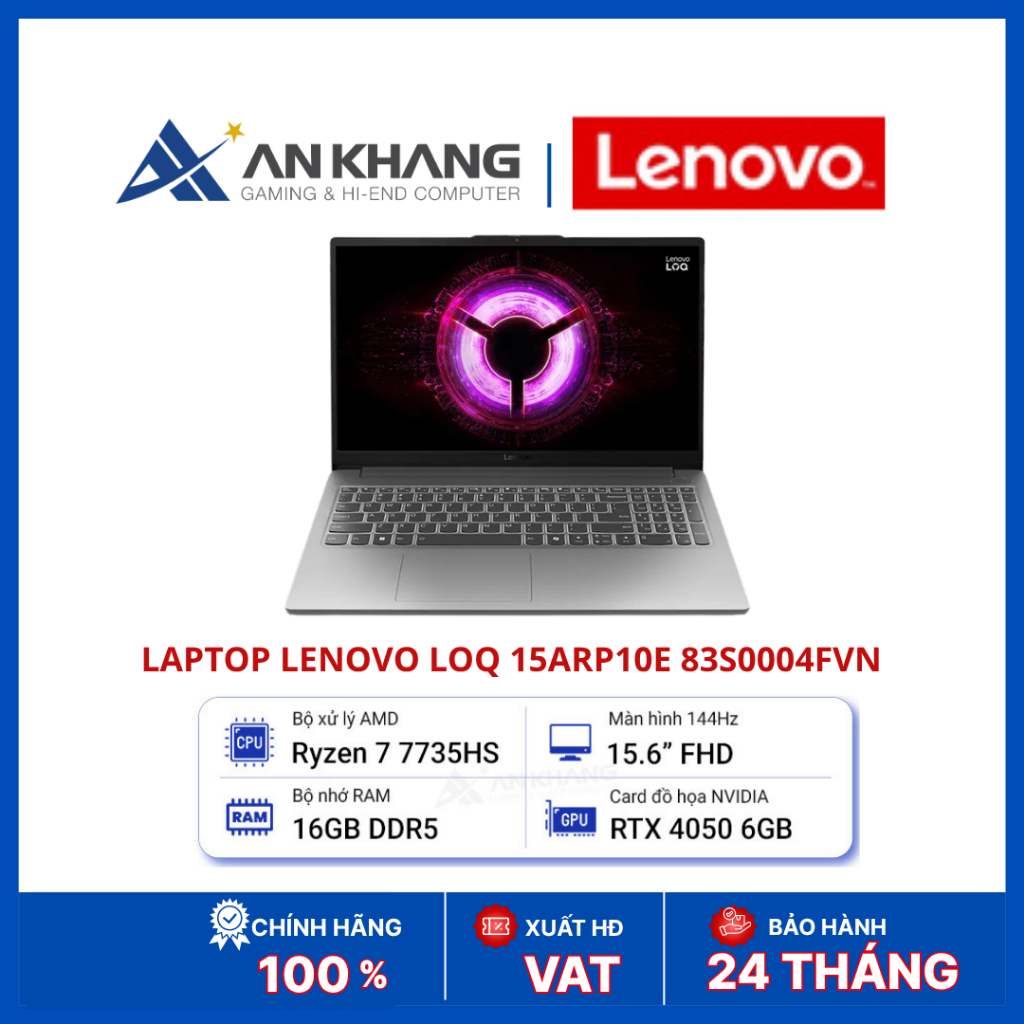 Laptop Gaming Lenovo LOQ 15ARP10E 83S0004FVN Ryzen 7 7735HS RTX 4050 6GB RAM 16GB SSD 512GB 15.6 Inc