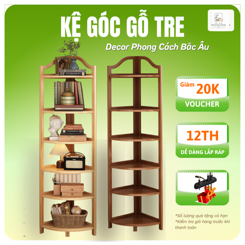 Kệ Góc Gỗ Tre 5 Tầng Đa Năng - Kệ Góc Phòng Khách, Kệ Trang Trí Góc Tường Cao Cấp