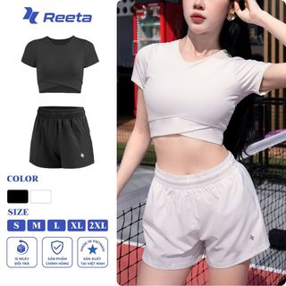 Set bộ đồ tập thể thao nữ Reeta áo crop-top có mút ngực,quần short hai lớp chất vải thoáng khí, thoáng mùi (049-060)