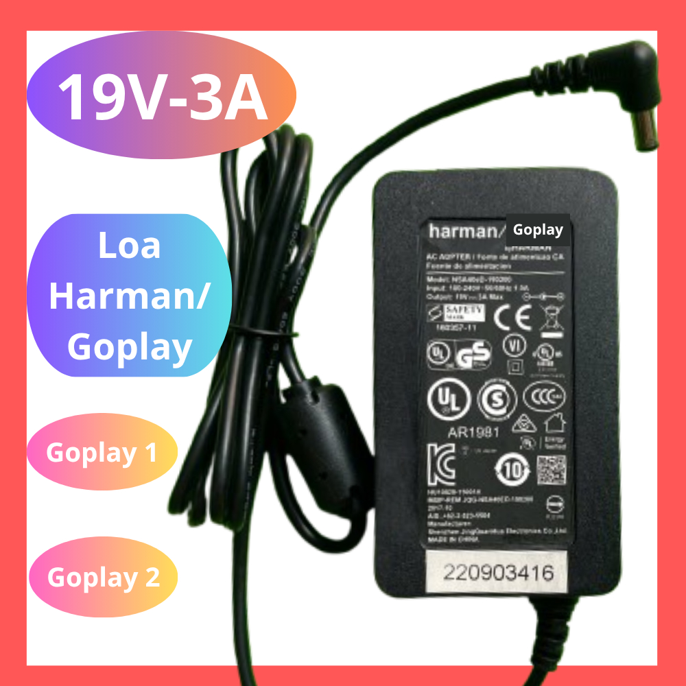 Adapter Nguồn Sạc Loa Harman Kardon Go Play 1, Go Play 2. 19V - 3A, 57W. Jack DC 5.5x2.5mm