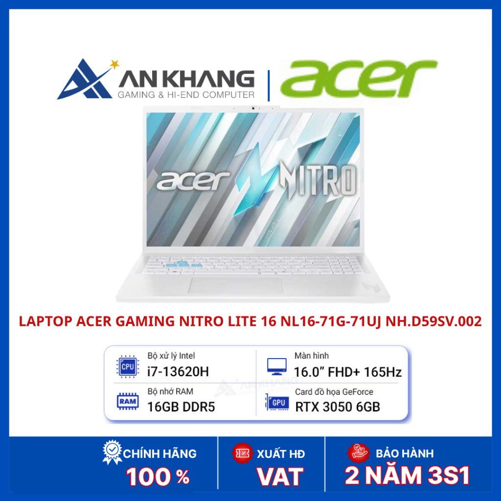 Laptop Gaming Acer Nitro Lite 16 NL16-71G-71UJ NH.D59SV.002 | Core i7-13620H | RTX 3050 | RAM 16GB |