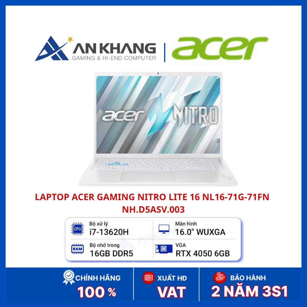 Laptop Gaming Acer Nitro Lite 16 NL16-71G-71FN NH.D5ASV.003 | Core i7-13620H | RTX 4050 6GB | RAM 16