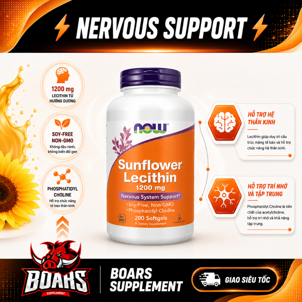 Viên Chống Lão Hóa & Chống Tắc Tia Sữa Cho Mẹ Hãng NOW Sunflower Lecithin 1200mg