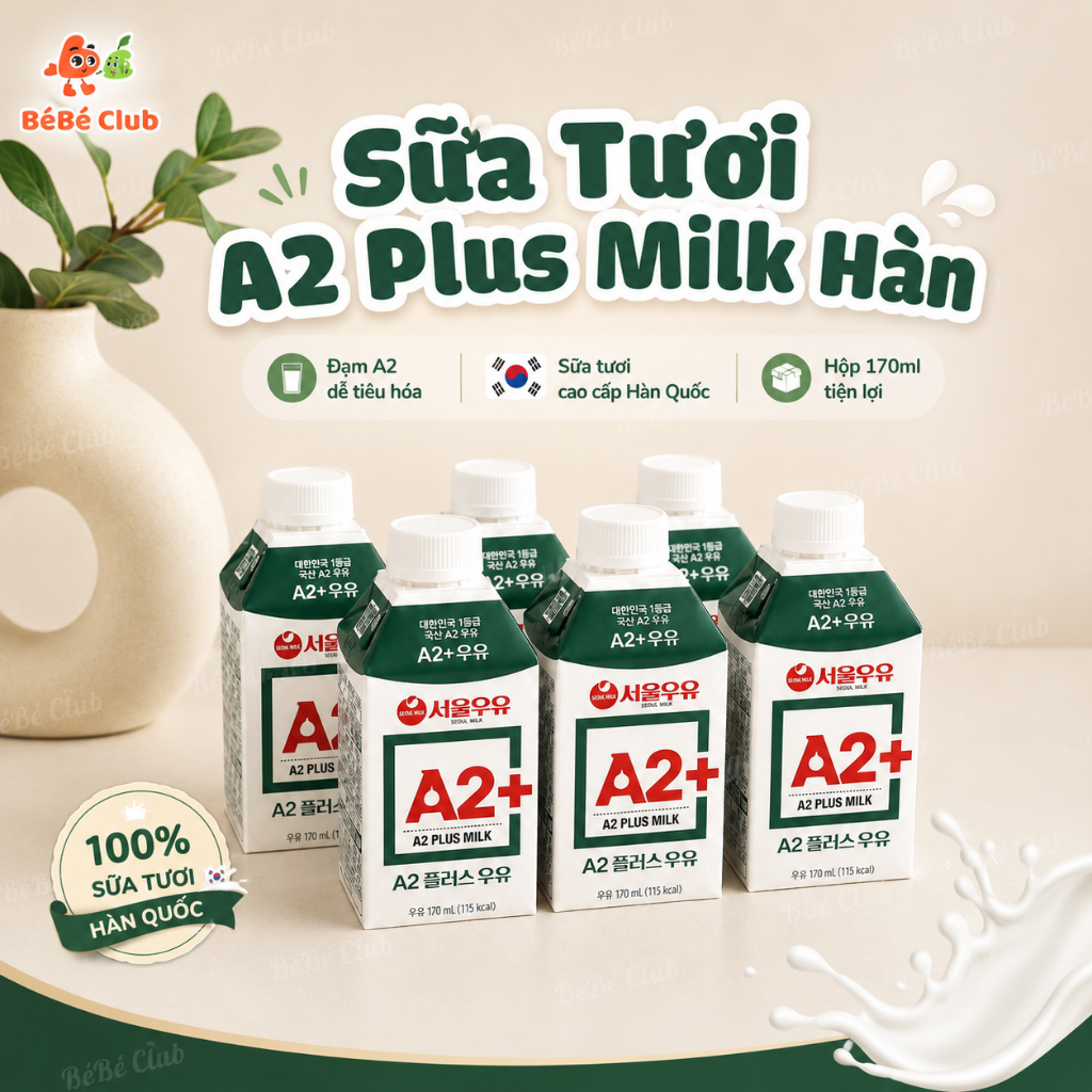 Sữa Tươi Hữu Cơ A2 Plus A2 Seoul Milk Nội Địa Hàn cho bé từ 1 tuổi 170ml