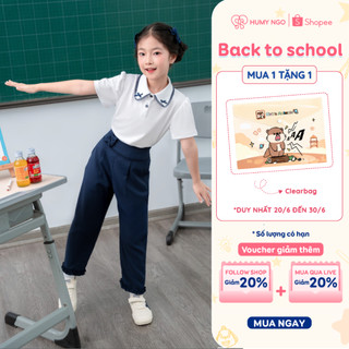 Áo cộc tay cổ cánh sen chất liệu cotton mềm mại - Áo polo cho bé gái size đại từ 18-45kg đi học đi chơi Humy Ngo [A145]]