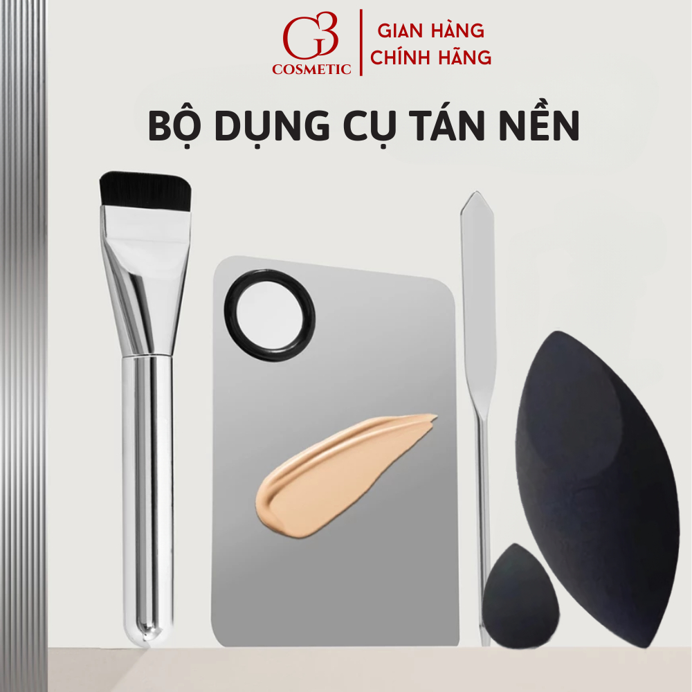 Bộ dụng cụ trộn tán kem nền khay thìa trộn, dàn nền tán nền chính hãng bằng thép chống gỉ dễ vệ sinh