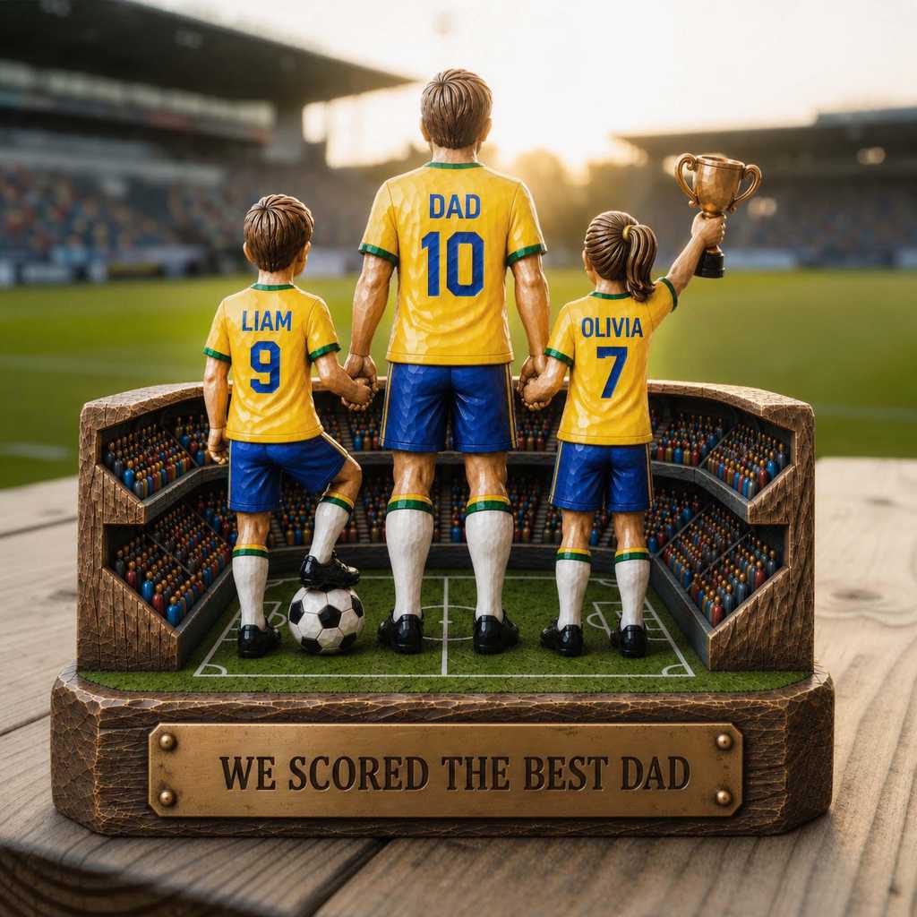 Custom Soccer Dad & Kids Wooden Block Sign, Personalized Jersey Keepsake, Father's Day Gift for Dad,