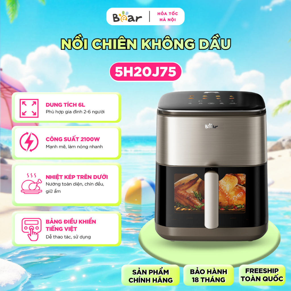 [HN-Hỏa Tốc] Nồi Chiên Không Dầu BEAR 6L Lò Nướng Chiên Hơi Nước Nướng Bánh AF-5H20J75