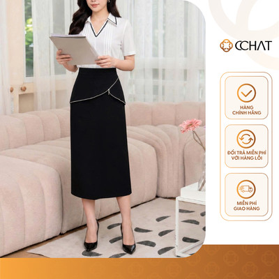 Chân Váy 𝐂𝐂𝐇𝐀𝐓 Dáng Suông Signature Cut Khóa Trang Trí Chất Liệu Tuytsi Cao Cấp 16CDS2043ST