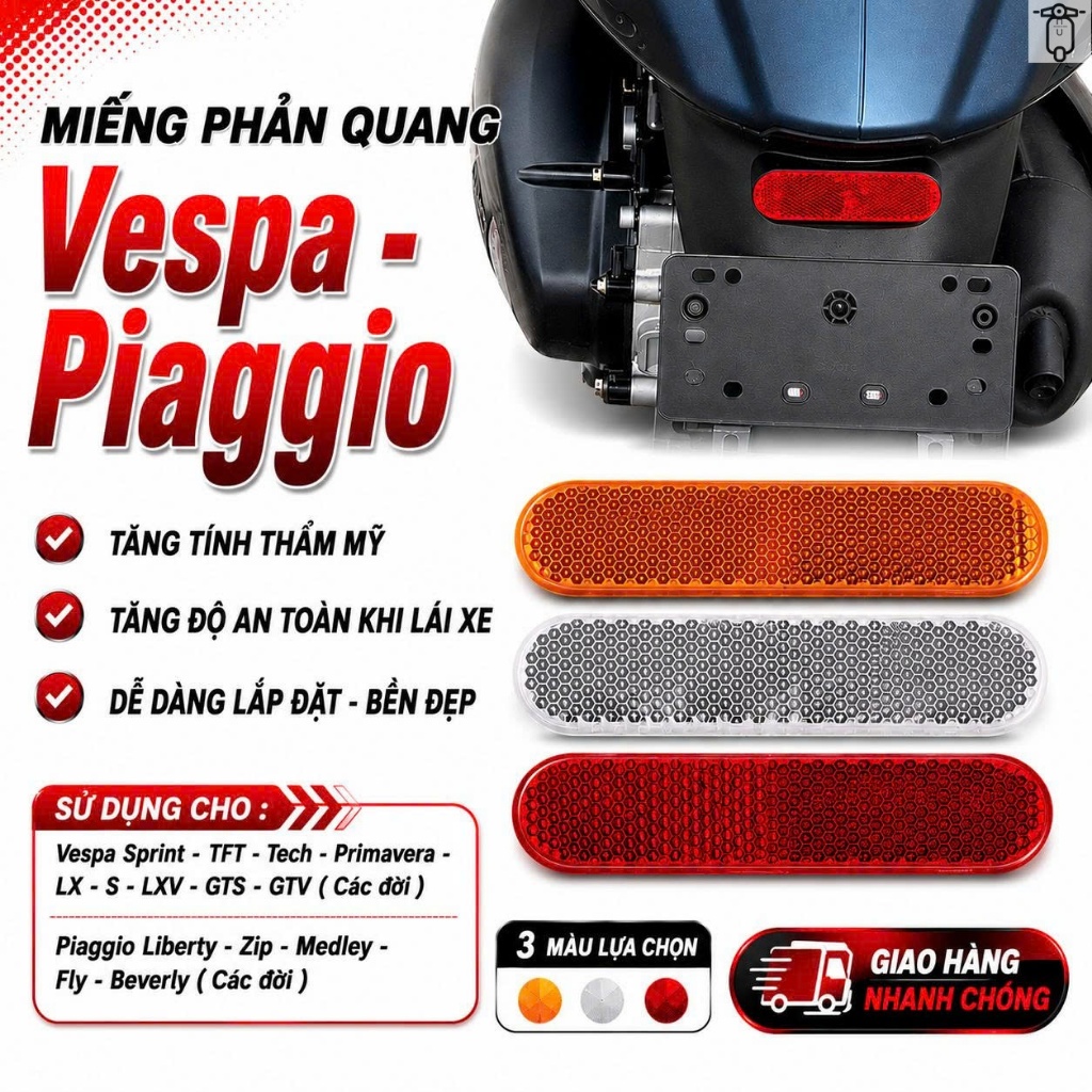 Phản Quang Dè Sau Vespa Piaggio Cao Cấp | Dùng Cho Sprint Primavera LX S LXV GTS GTV Liberty Medley 