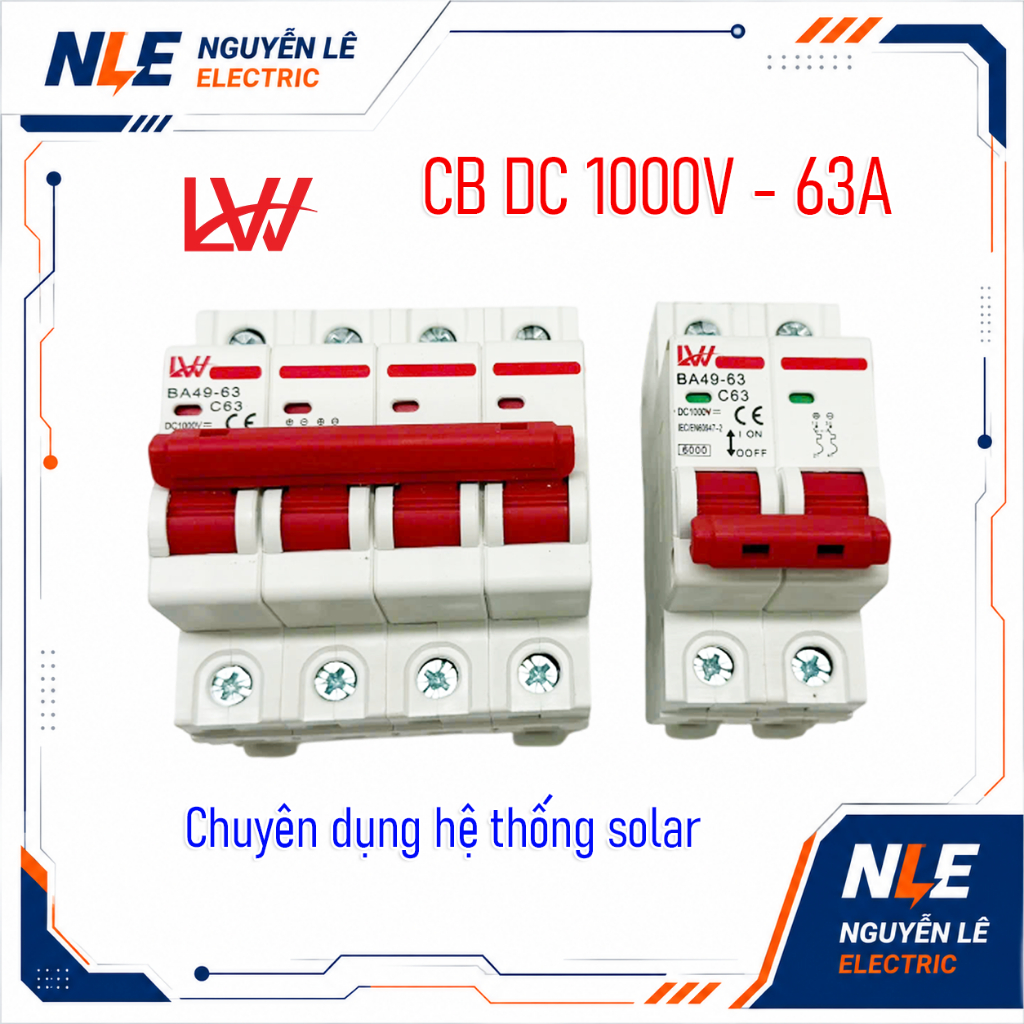 CB DC 1000V 63A 2P 4P Át DC 1000V 2P 4P 63A Bộ ngắt mạch một chiều Điện Mặt Trời BA49-63 cho Solar
