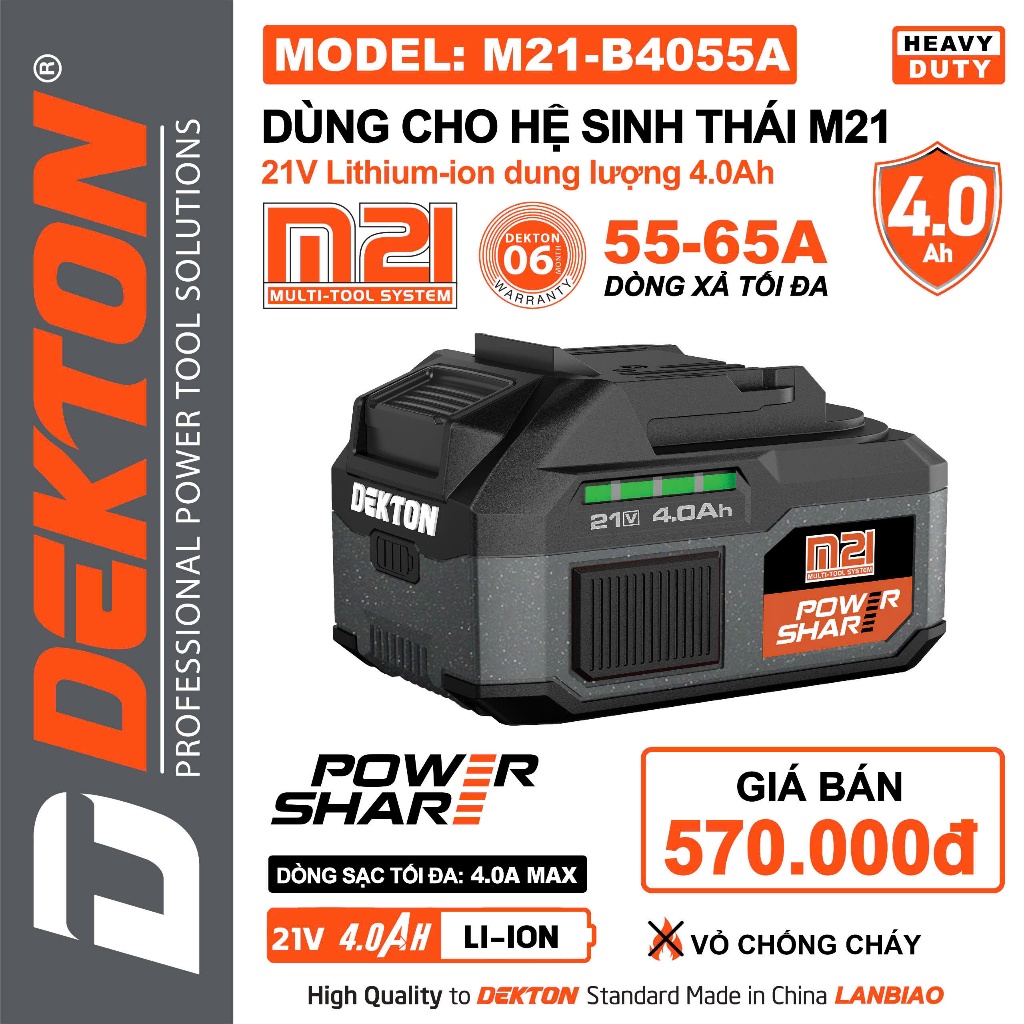 DEKTON M21-B4055A 10 cell 4ah. dòng xã CAO 55A