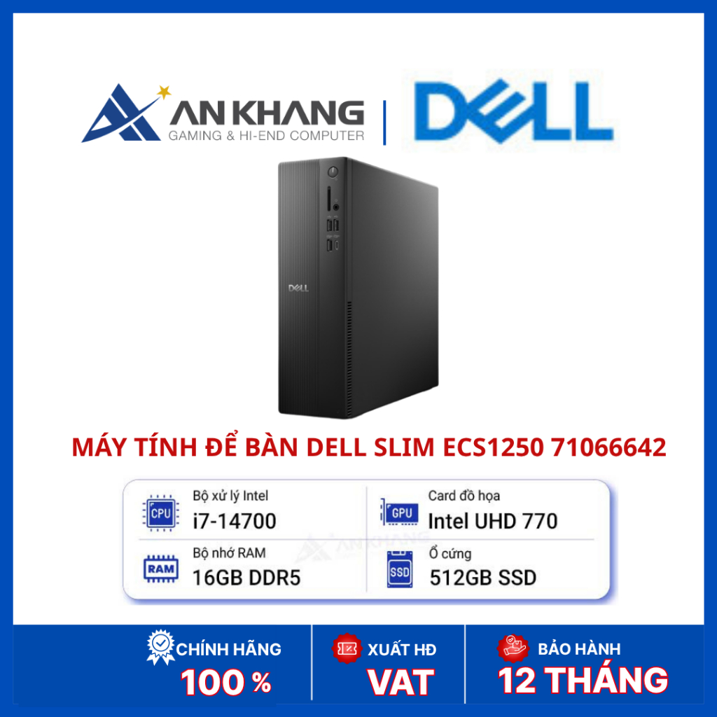 Máy tính để bàn Dell Slim ECS1250 71066642 | Core i7-14700 | RAM 16GB DDR5 | SSD 512GB | Win11 | WiF